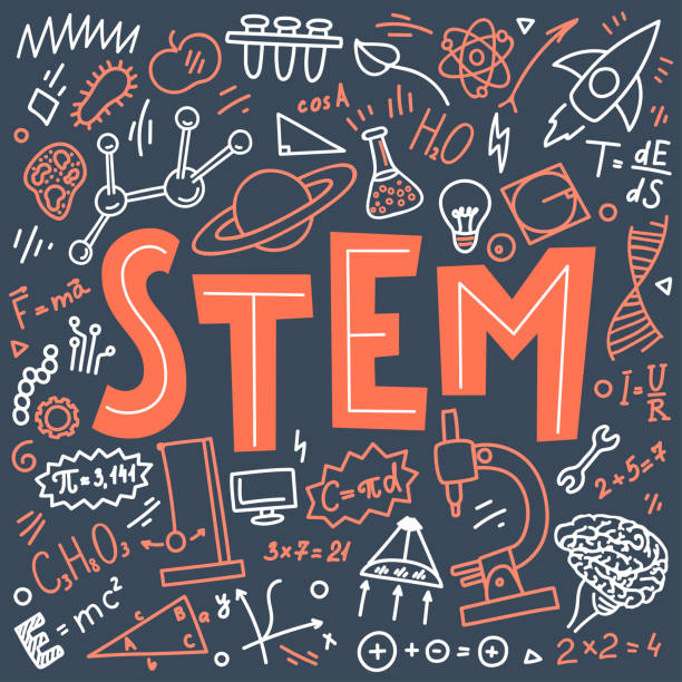 STEM STEM. Science, technology, engineering, mathematics. Science education doodles and hand written word "STEM" science illustrations stock illustrations