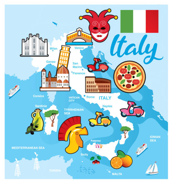 illustrazioni stock, clip art, cartoni animati e icone di tendenza di mappa dei cartoni animati d'italia - verona napoli