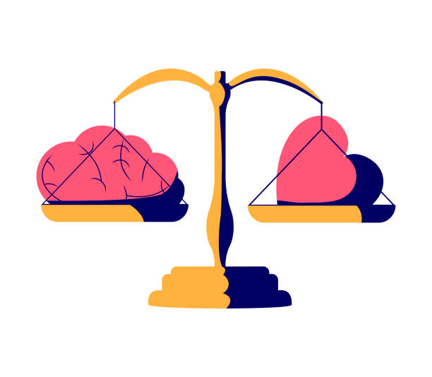ÐÑÐ½Ð¾Ð²Ð½ÑÐµ RGB Gut instincts vector illustration. Brain vs heart flat tiny persons concept. Symbolic creative scene with seesaw and love in one side and practical in opposite. Emotional instincts and logic balance. following moving activity stock illustrations