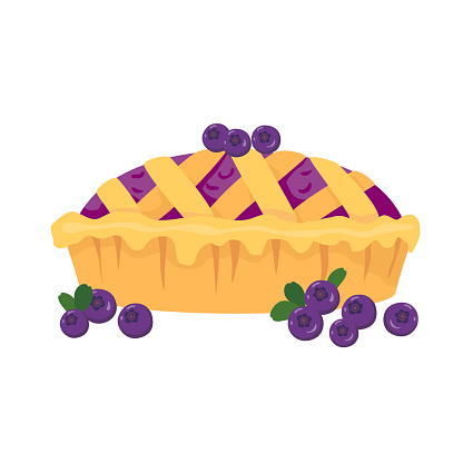 Vector flat illustration of a blueberry pie. Isolated elements on a white background.