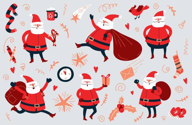 ÐÐµÑÐ°ÑÑ Vector Colored Santa and Christmas Elements Illustration gingerbread man coloring page stock illustrations