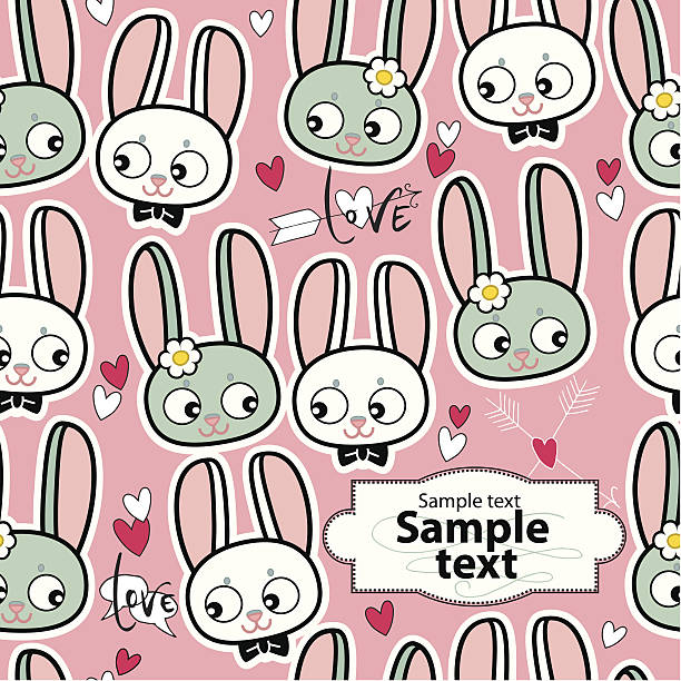 Printcartoon_cute_rabbits_and_hearts_vector_seamless_pattern_pink_background Cute seamless pattern with cartoon funny rabbits. Childish background. Holiday design.  sweet little models pictures stock illustrations