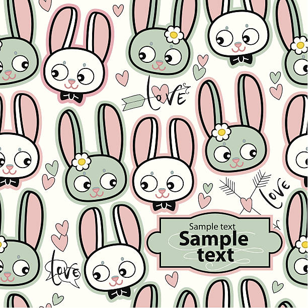 cartoon_cute_rabbits_and_hearts_vector_seamless_pattern_white_background Cute seamless pattern with cartoon funny rabbits. Childish background. Holiday design. .Pattern with doodle. Vector kawaii illustration sweet little models pictures stock illustrations