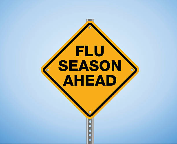 FLU SEASON AHEAD warning sign concept flu virus stock illustrations