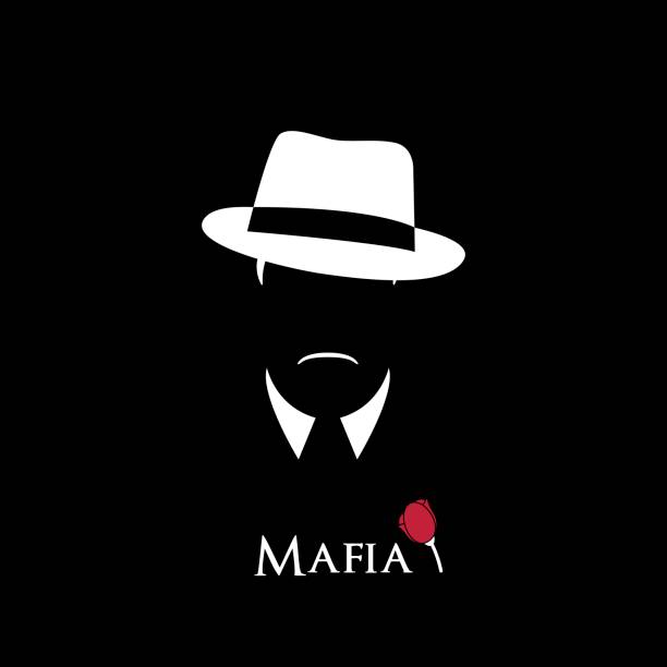 ÐÐµÑÐ°ÑÑ Italian Mafioso. Illustration Man with a hat, mustache and collar. Black and white vector illustration. gangster stock illustrations