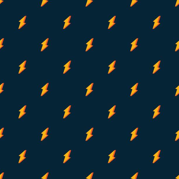 LIGHTNING PATTERN repeated 3 dimensions simple graphic lightning or thunderbolt icons on the dark blue background. It can be used as seamless pattern. lightning patterns stock illustrations