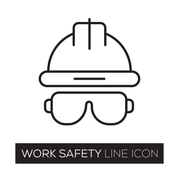 stockillustraties, clipart, cartoons en iconen met werk veiligheid lijn pictogram - beschermend masker werkkleding