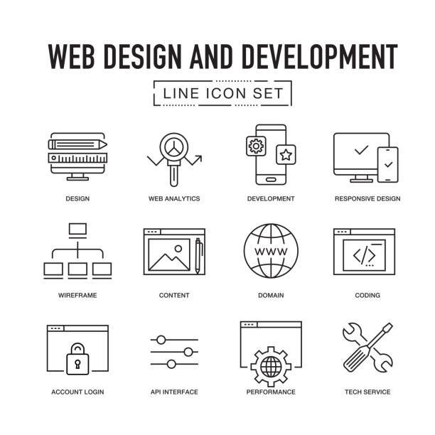 bildbanksillustrationer, clip art samt tecknat material och ikoner med webbdesign och utveckling ikon set - line icons set community