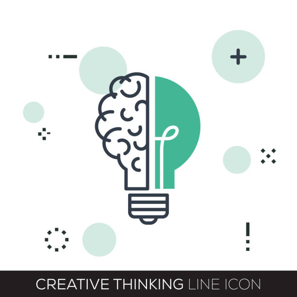 CREATIVE THINKING LINE ICON  brainstorming stock illustrations