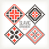 Slavic ornaments four different variations red black