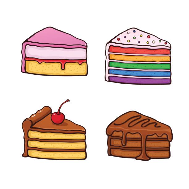 1100_set_cartoon_piece_cakes - kuchenstück stock-grafiken, -clipart, -cartoons und -symbole
