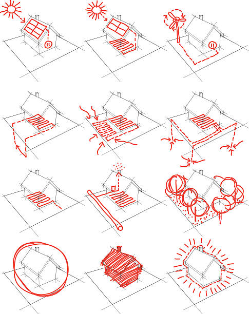 stockillustraties, clipart, cartoons en iconen met 12x house energy concept diagram - warmtepomp