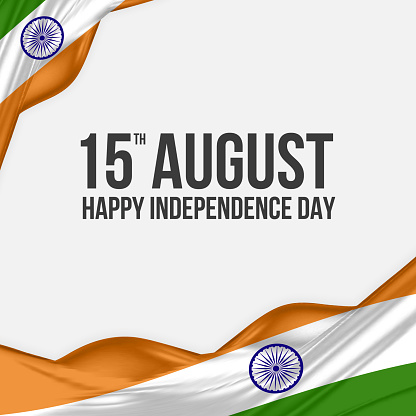 15th August Happy Independence Day India greeting design. Waving India flag made of satin or silk fabric. Vector Illustration.