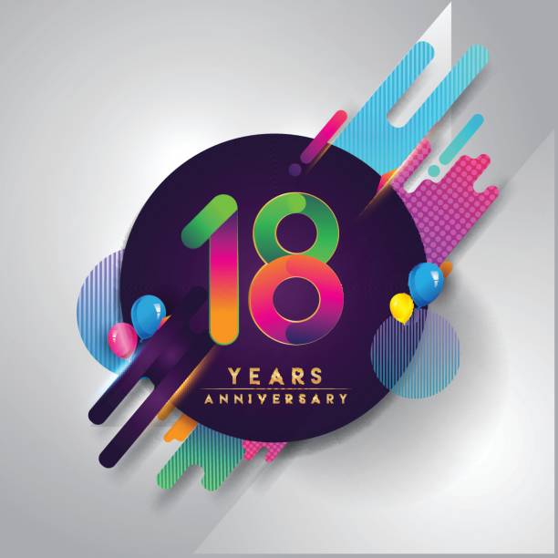 18th years Anniversary symbol with colorful abstract background 18th years Anniversary symbol with colorful abstract background, vector design template elements for invitation card and poster your birthday celebration. 18 19 years stock illustrations