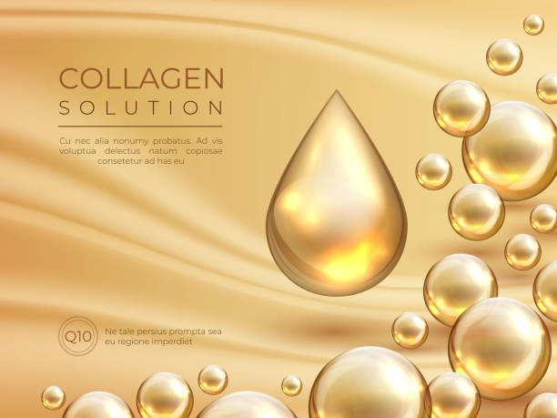 1902.m30.i030.n019.S.c12.443079859 Collagen background. Golden oil bubble, cosmetic skin care essence, beauty serum face mask. Vector golden collagen pearls and bubbles_f Collagen background. Cosmetic skin care ad banner, beauty essence and luxury face mask concept. Vector collagen serum drops template gold liquid skin stock illustrations