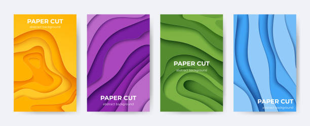 1904.m30.i120.n004.P.c25.1130908853 Paper cut posters. Abstract 3D layer background with origami shapes, minimal color paper cutout flyers. Vector liquid brochures design Paper cut posters. Abstract 3D layer background with origami shapes, minimal color paper cutout flyers. Vector liquid colourful technology brochures design paper patterns stock illustrations