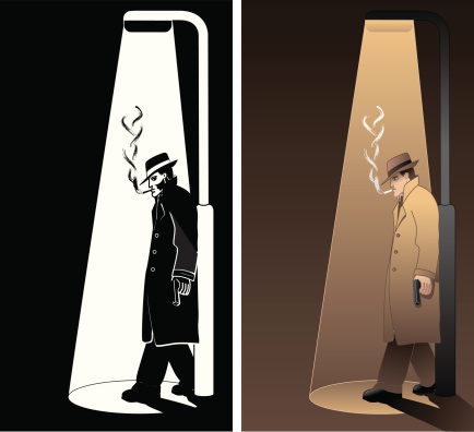 1940s/50s film noir Detective vector illustration. Includes editable AI and EPS files. vector