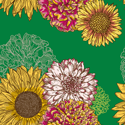 1970s Inspired Autumn Floral Seamless Pattern