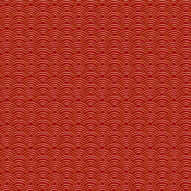 2020-233-vector-chinese-01-seamless-pattern-red-gold-4000x4000px Oriental style golden wave seamless pattern on red background chinese currency stock illustrations