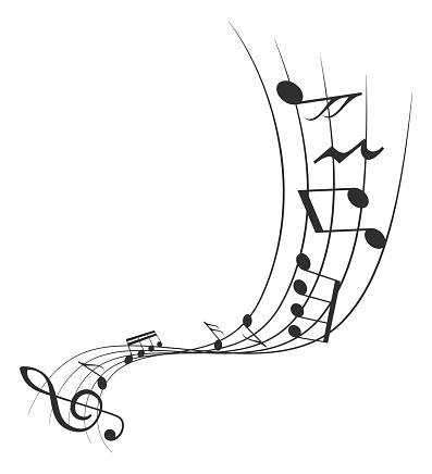 Creative music composition on note bearer. Black line symbol isolated on white background