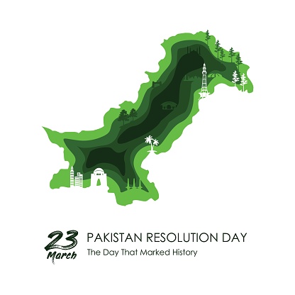 23rd of march Pakistan day celebration. vector illustration .Pakistan famous monuments .Pakistan tourism map