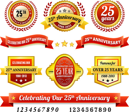 25th year anniversary Badges Red and Gold Set