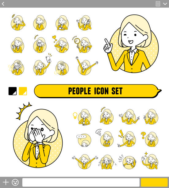 2tone suit business women_icon Set of women expressing various emotions. Vector art that is easy to edit. emotional series stock illustrations