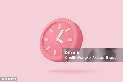 istock 3d alarm clock on pastel pink background. Pink watch minimal design concept of time. 3d clock vector rendering in isolated pink background 1395865975