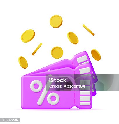 istock 3d Coupon with Percent Symbol and Coins 1415197987