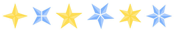 3d extruded star icons. Four five and six pointed version vector art illustration