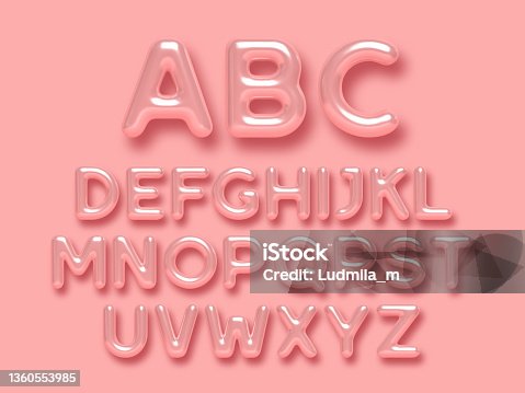 istock 3d glossy pink alphabet vector set. 1360553985