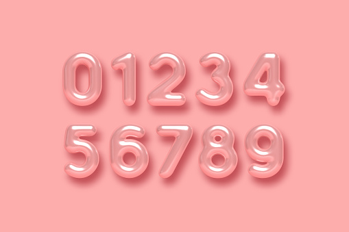 3d glossy pink number vector set.