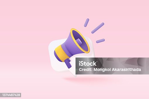 istock 3d megaphone speaker or loudspeaker bullhorn for announce promotion, megaphone loudhailer with microphone mockup , speakerphone 3d vector for alert and announcement on isolated background 1374487428
