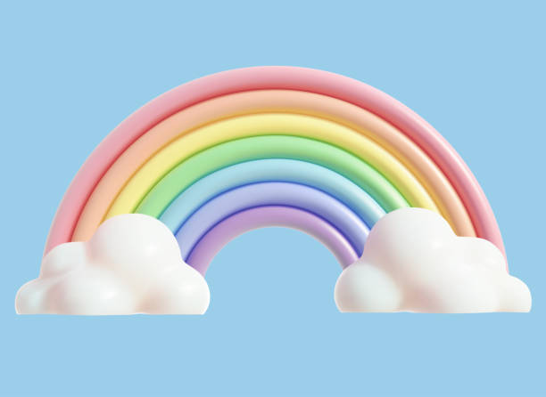 3d Rainbow with Clouds Cartoon Style. Vector vector art illustration