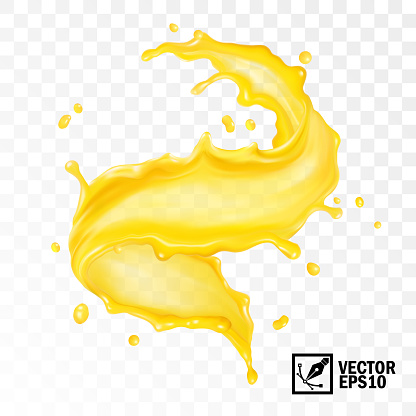 3d realistic transparent vector splash juice, tea, oil or paint, swirl