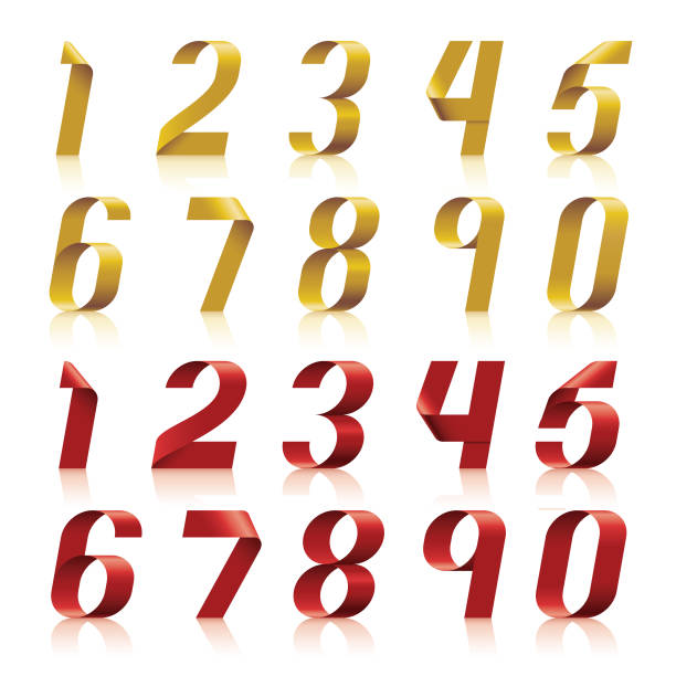3d ribbon number set in 2 different colors vector art illustration
