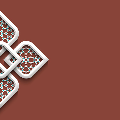 3d white ornament in arabic style with space for text