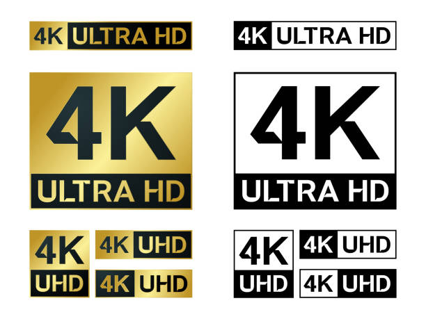 ilustrações de stock, clip art, desenhos animados e ícones de 4k ultra hd icon. vector 4k uhd tv symbol of high definition - resolução 4k