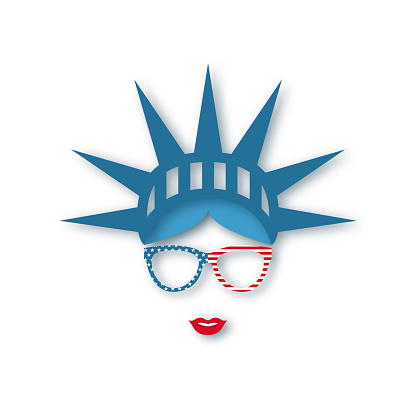 4th July Independence Day. Girl in symbolic hat Statue of liberty. Paper art. Vector illustration.