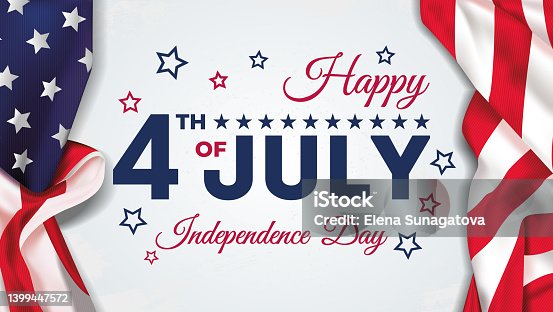 istock 4th of July greeting card with United States national flag colors and hand lettering text Happy Independence Day. Vector illustration. 1399447572