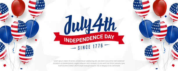 4th of July Independence day since 1776, USA sale promotion banner template American balloons flag decoration use for sale banner, discount banner, advertisement banner, etc. Independence Day is celebrated on the 4th of July of each year in the USA and it is the celebration of the day the United States Of America declared its independence from the control of Great Britain. Independence Day is commonly celebrated with the lighting of fireworks or electronic light shows, music, and outdoor activities the display of the "American" flag, and the display of the USA flag colors red, white, and blue. 1776 american flag stock illustrations