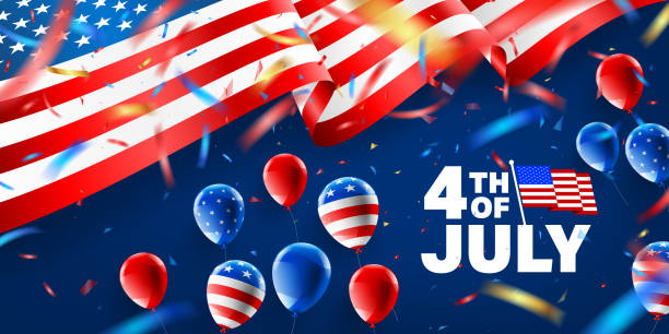 4 июля шаблон плаката с американским флагом, воздушный шар и confetti.сша день независимости с американским флагом. сша 4 июля рекламный баннер ш - july 4 stock illustrations
