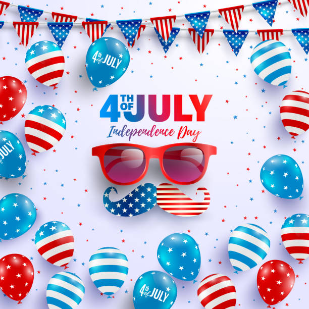 4 июля шаблон плаката. сша день независимости с американским флагом воздушных шаров. сша 4 июля рекламный баннер шаблон для брошюр, плакат ил - july 4 stock illustrations