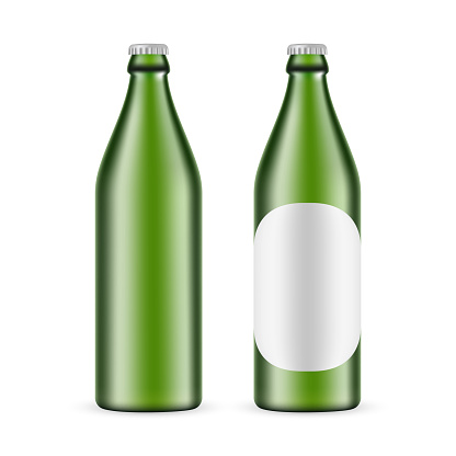 500ml Green Glass Beer Bottle With Label and Blank Mockup Isolated on White Background