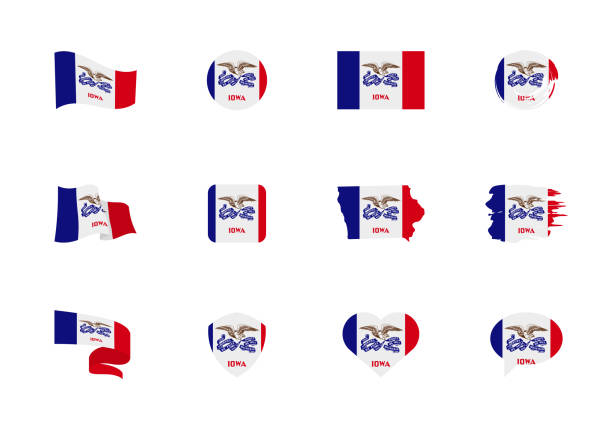 !!!0 - Ð¨Ð°Ð±Ð»Ð¾Ð½_flags_flat_set Iowa - flat collection of US states flags. Flags of twelve flat icons of various shapes. Set of vector illustrations iowa state university stock illustrations