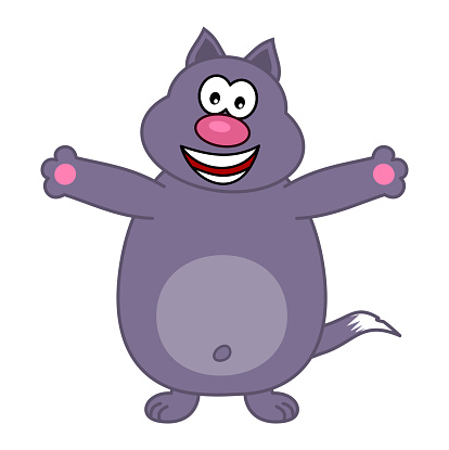 a big purple cat, cute and very smiling, wanting to give a hug - illustration