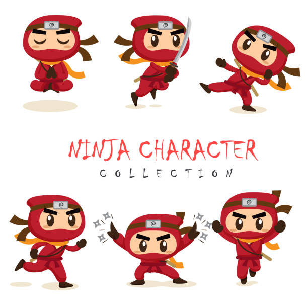 illustrations, cliparts, dessins animés et icônes de un guerrier ninja dessiné dans différentes poses - ninja