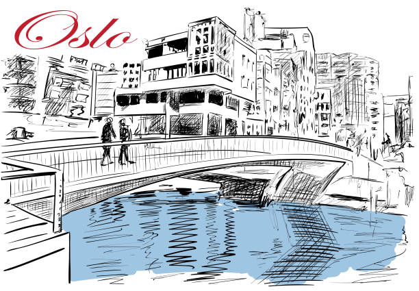 오슬로 도시, 노르웨이의 스케치 - oslo stock illustrations