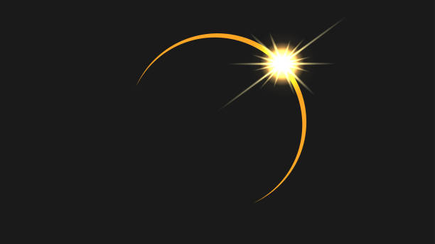 a solar eclipse with a glare from the appearing sun vector art illustration
