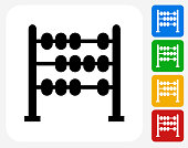 Abacus Icon. This 100% royalty free vector illustration features the main icon pictured in black inside a white square. The alternative color options in blue, green, yellow and red are on the right of the icon and are arranged in a vertical column.